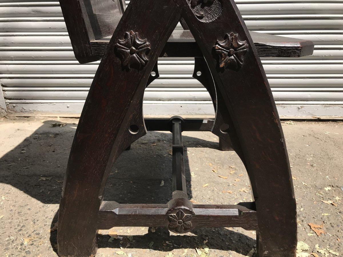 Architectural Gothic Revival Oak Glastonbury Chair in the Style of E W Pugin 1