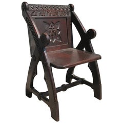 Architectural Gothic Revival Oak Glastonbury Chair in the Style of E W Pugin