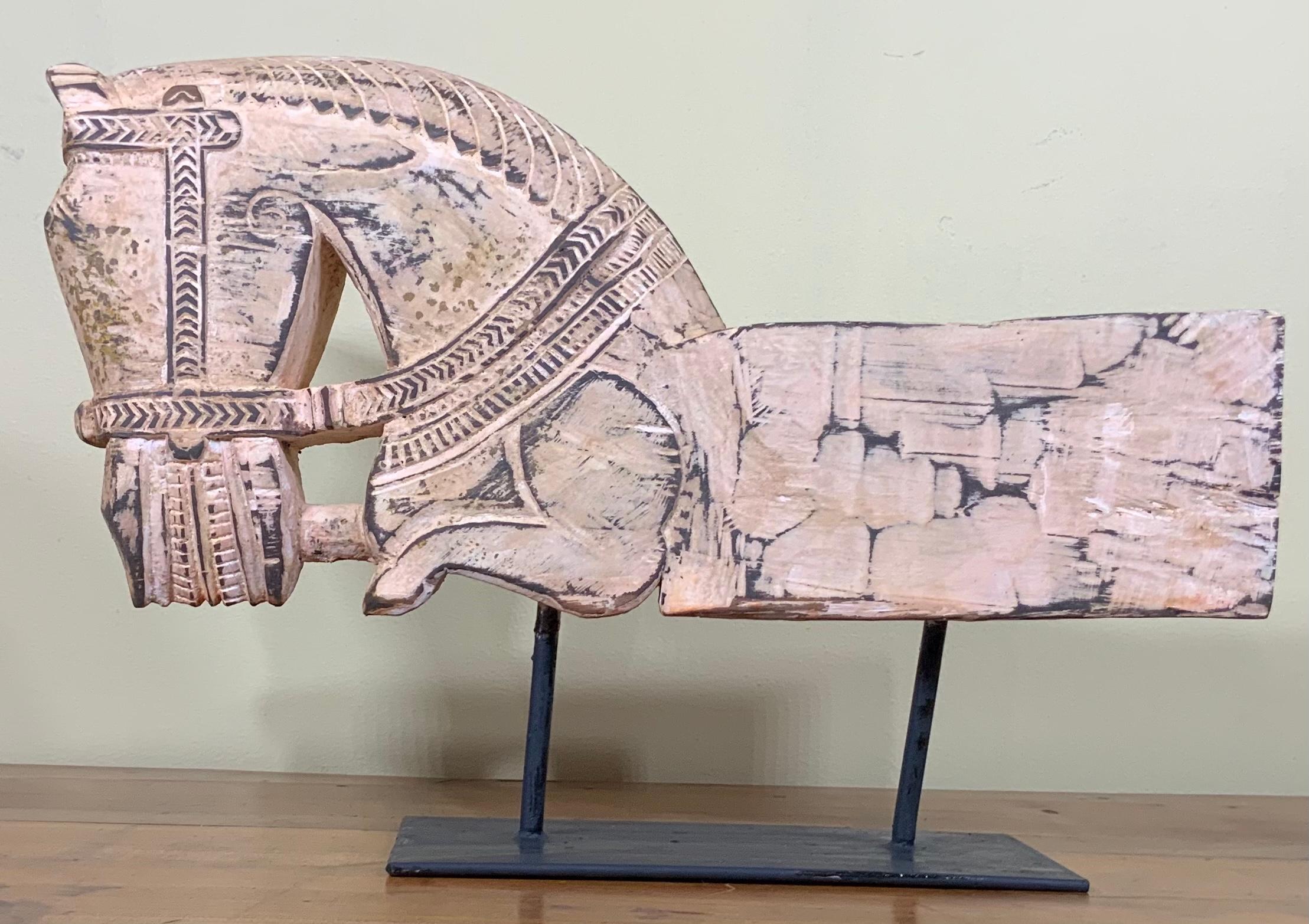 Indian Architectural Hand Carved Wood Horse For Sale