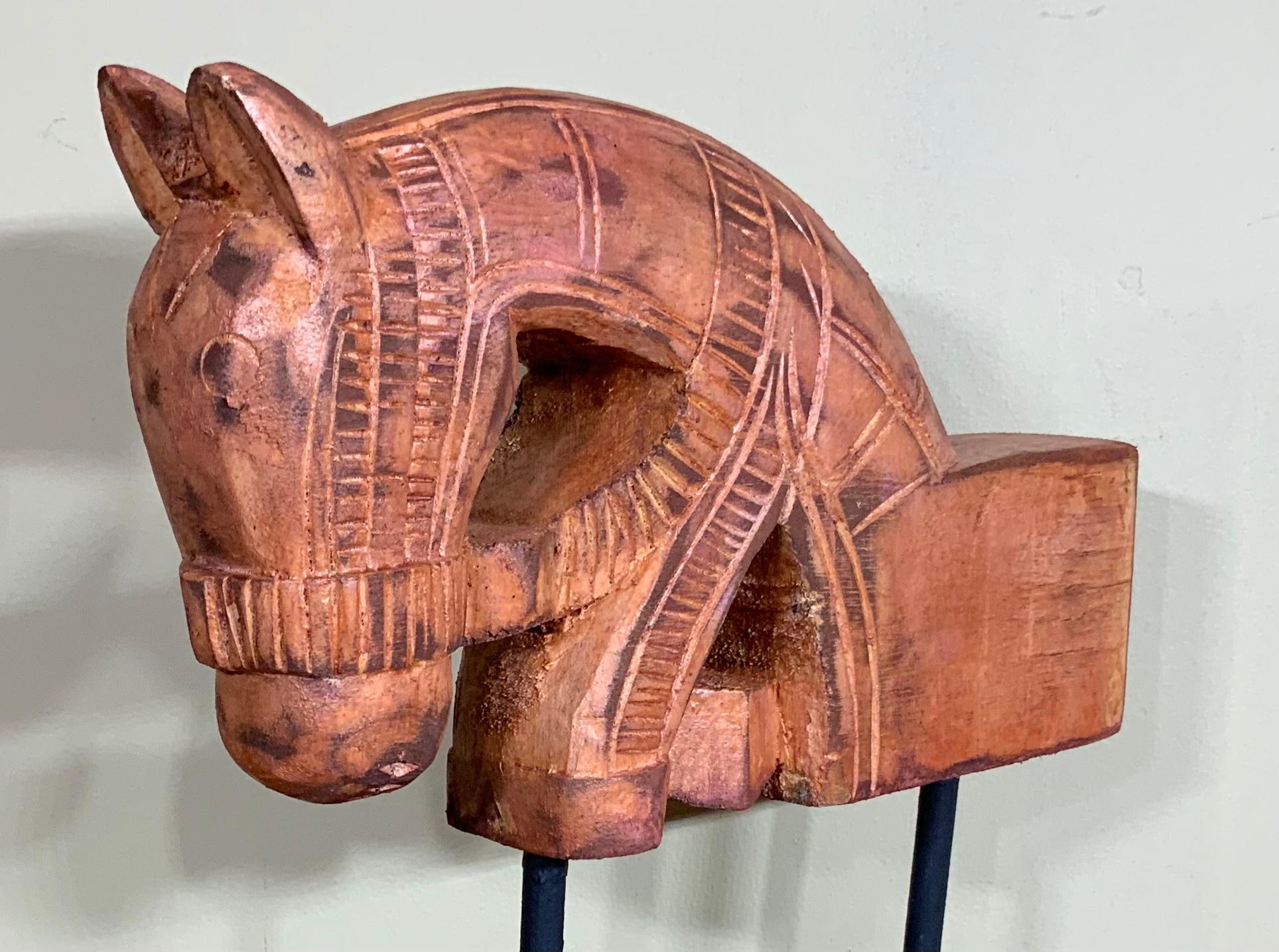 Indian Architectural Hand Carved Wood Horse For Sale