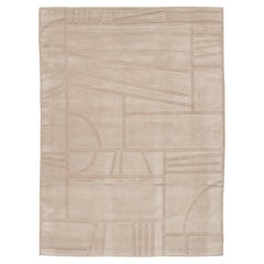 Architectural Hand-Loomed Wool Rug in Ivory with Refined Geometric Pattern 9x12