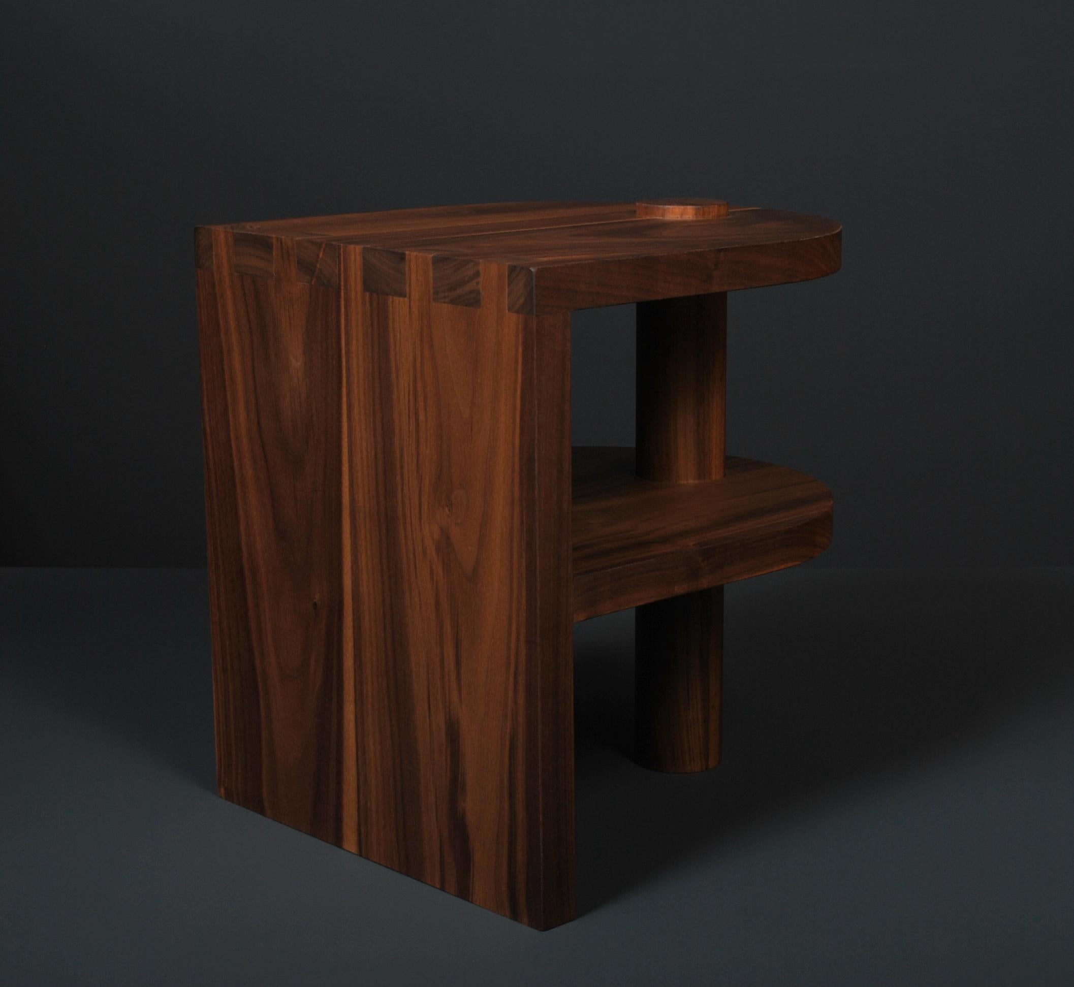 Post-Modern Architectural Handcrafted Walnut End Table