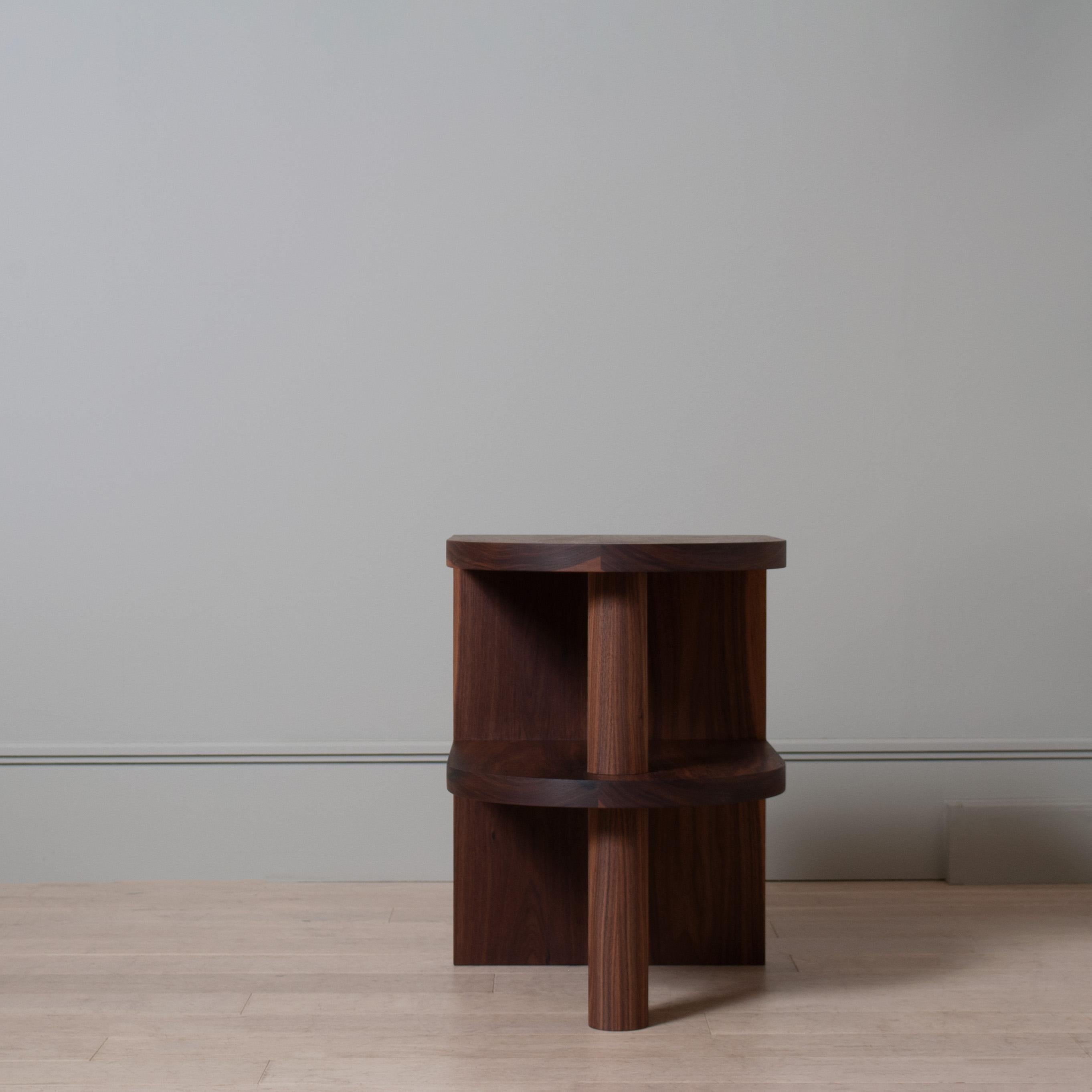 Contemporary Architectural Handcrafted Pillar Walnut End Table For Sale