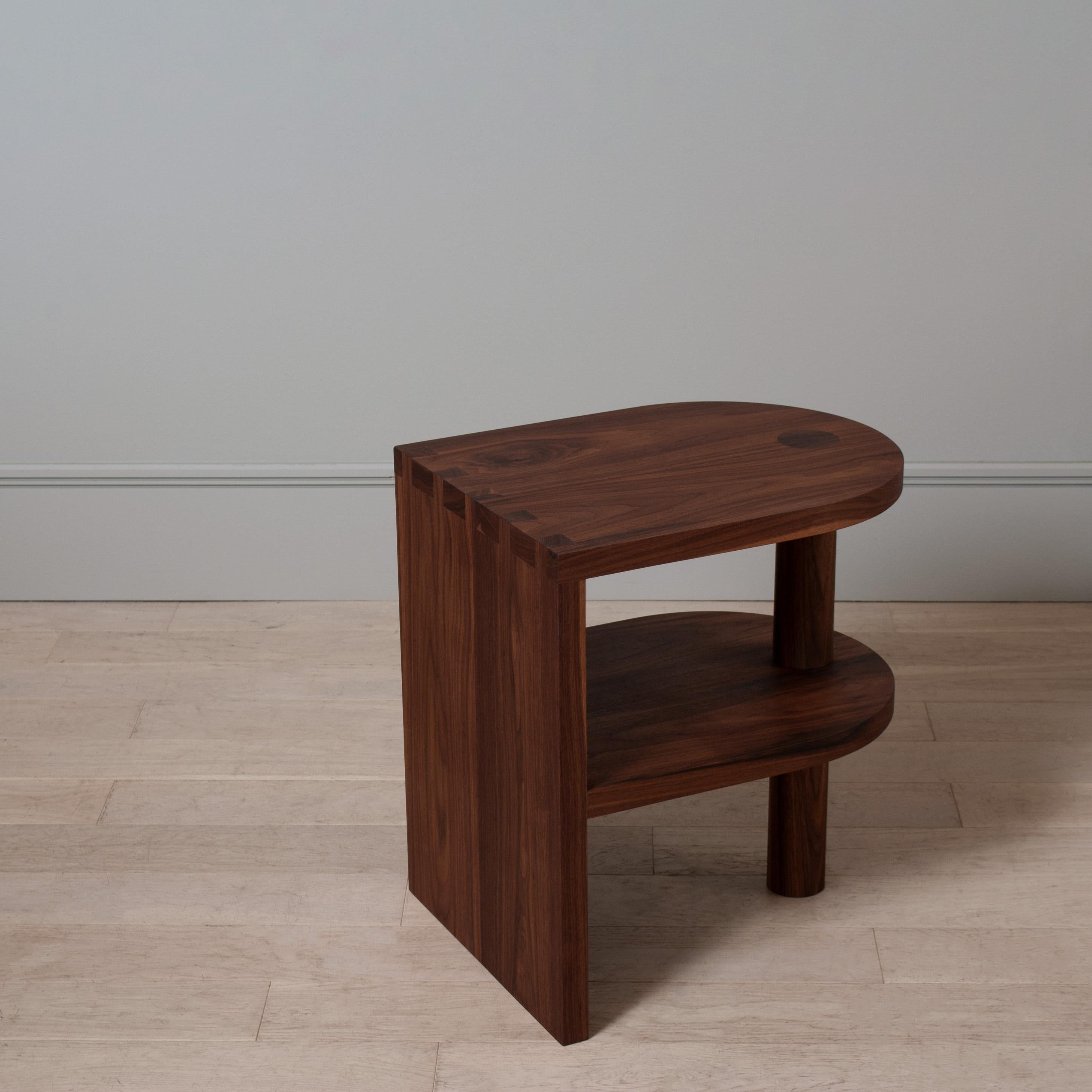 Architectural Handcrafted Pillar Walnut End Table For Sale 1