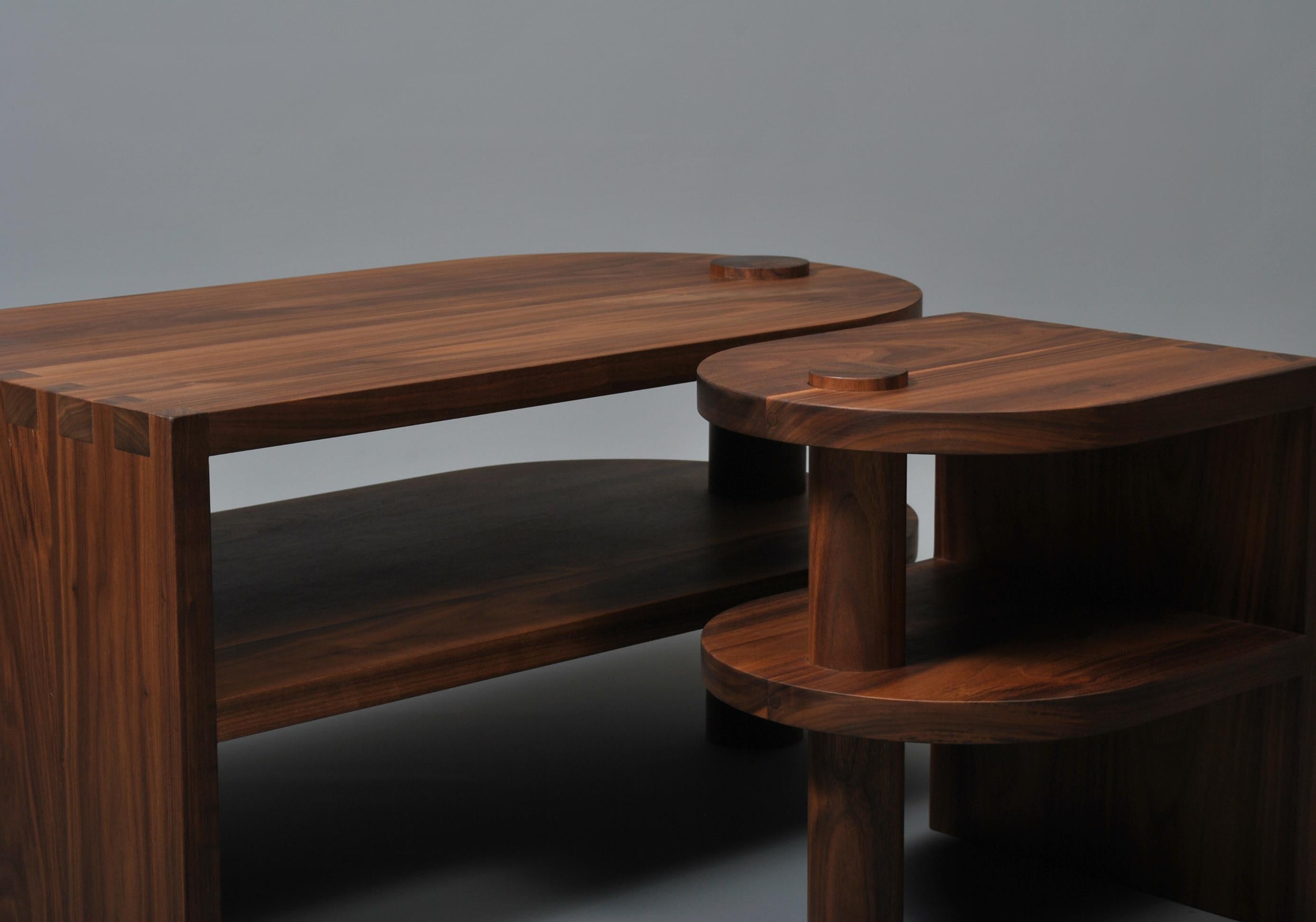 Architectural Handcrafted Walnut End Table For Sale 2