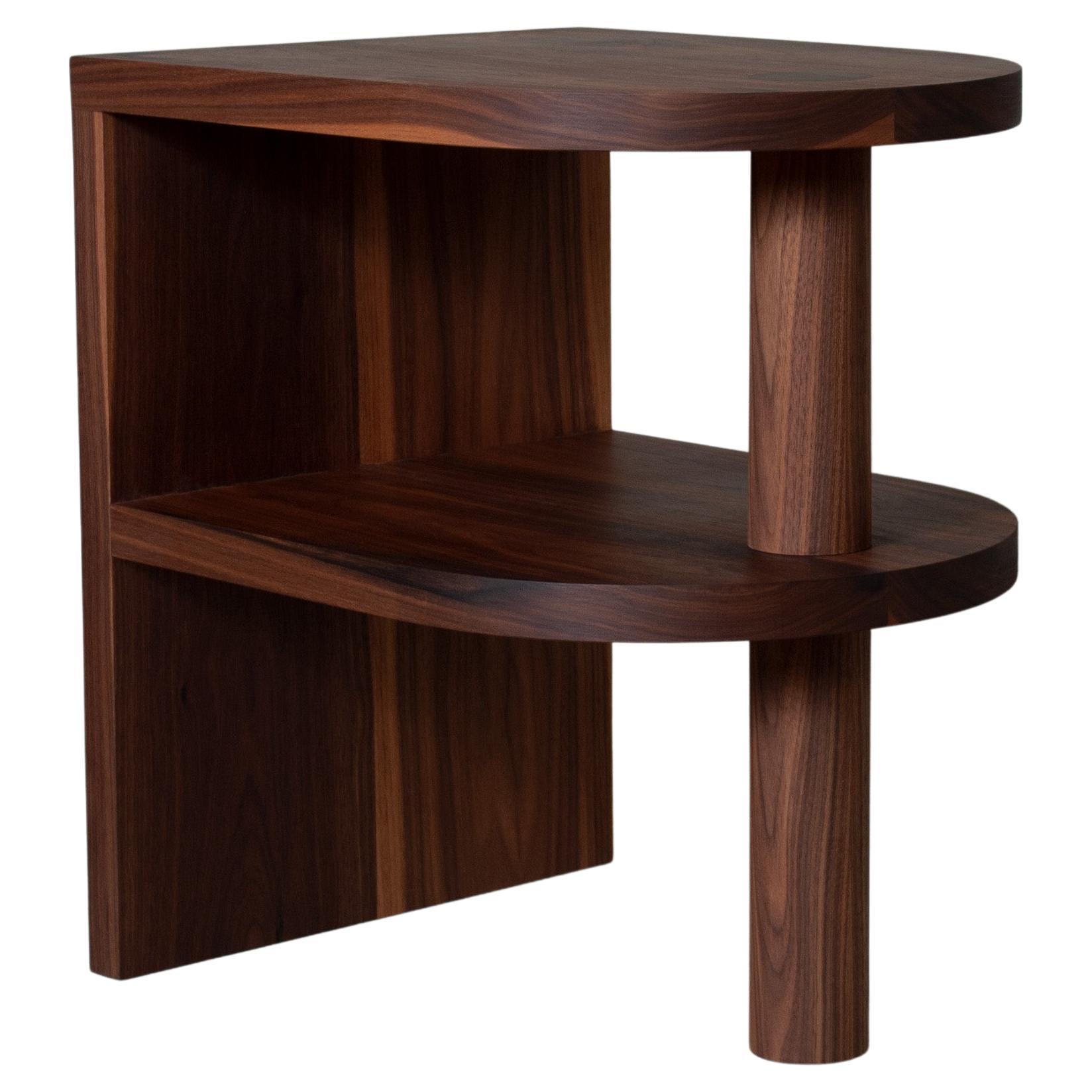 Architectural Handcrafted Pillar Walnut End Table For Sale