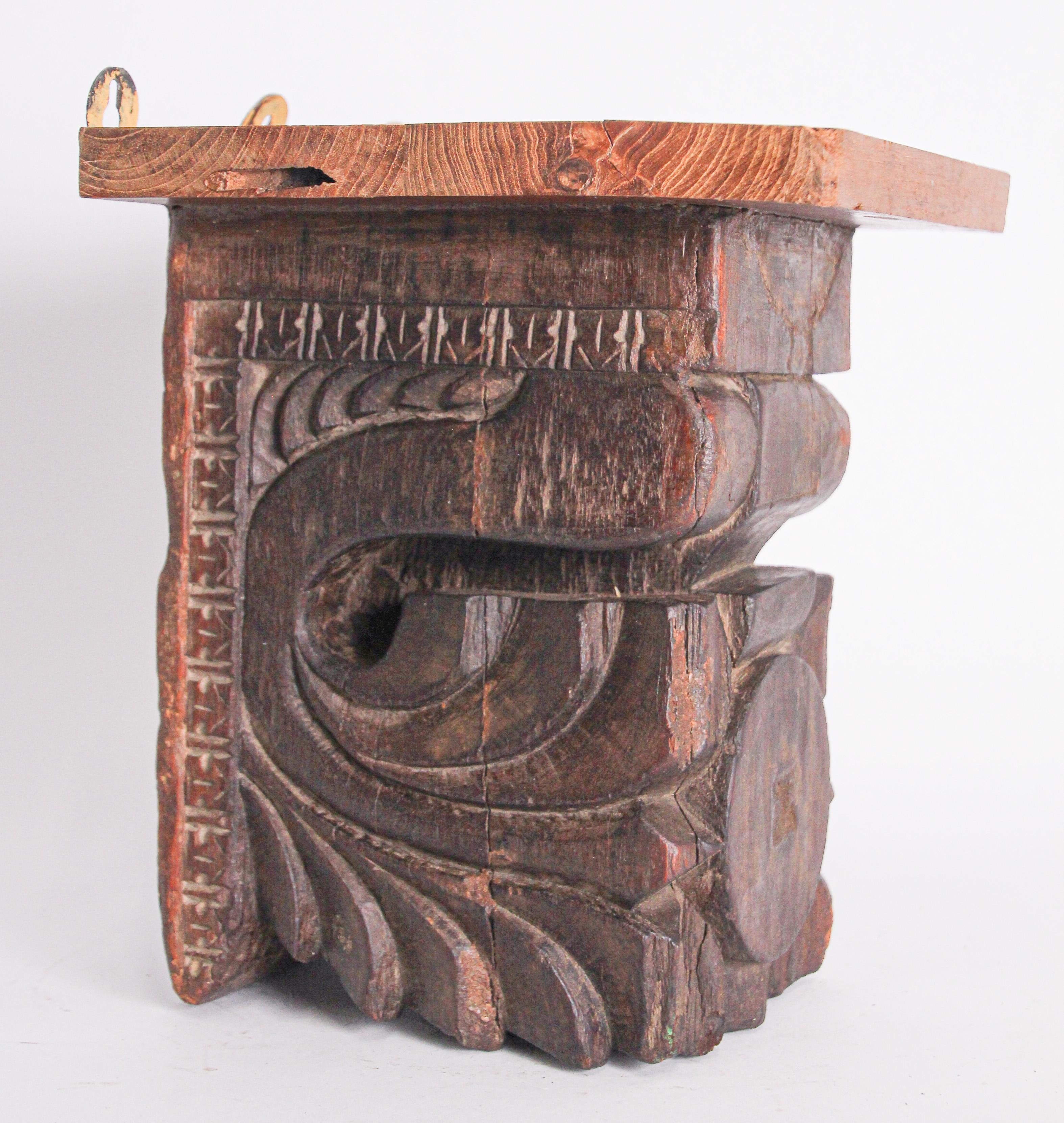 Anglo Raj Architectural Hindu Temple Carved Wood Fragment from India For Sale