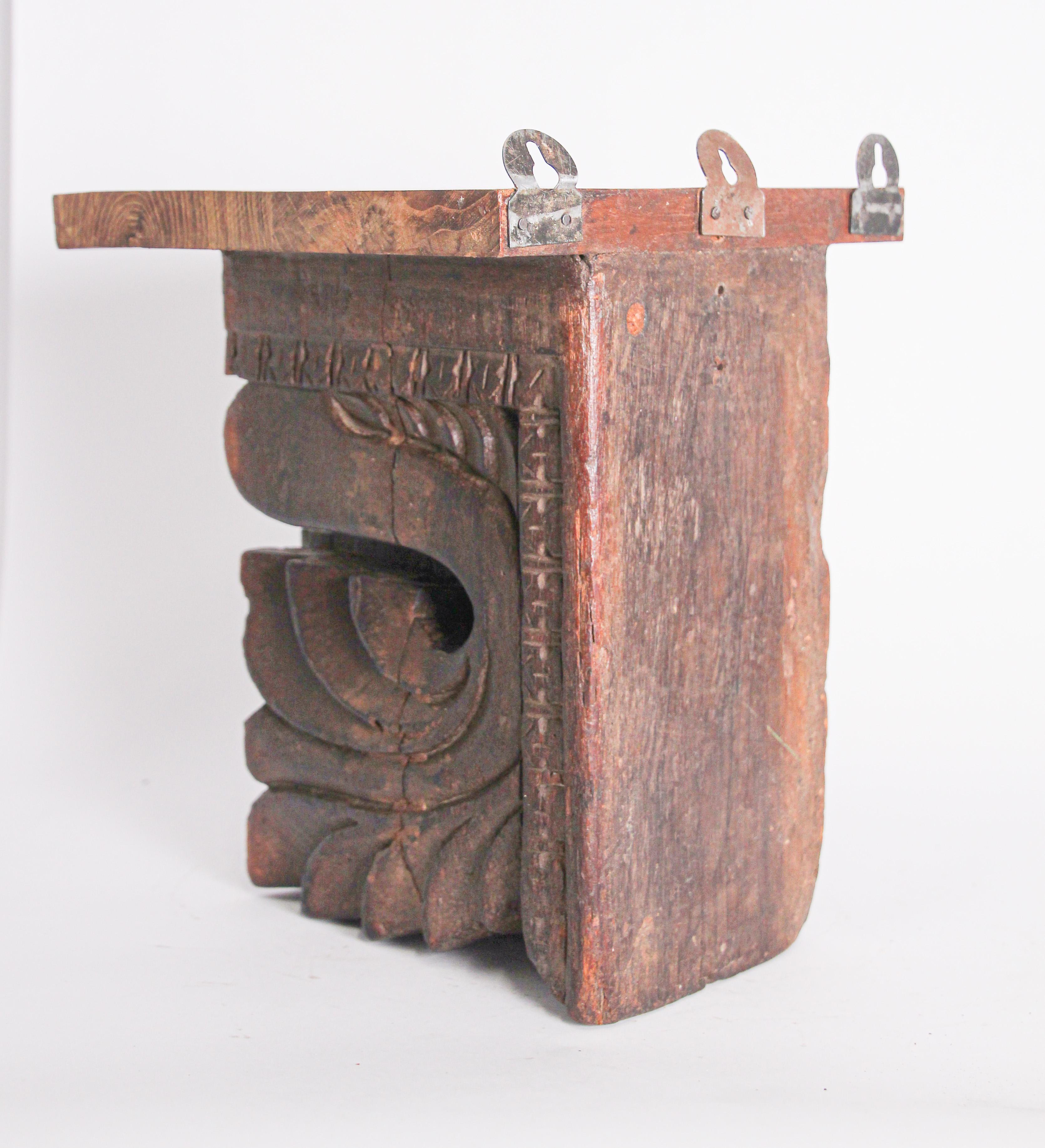 Hand-Carved Architectural Hindu Temple Carved Wood Fragment from India For Sale