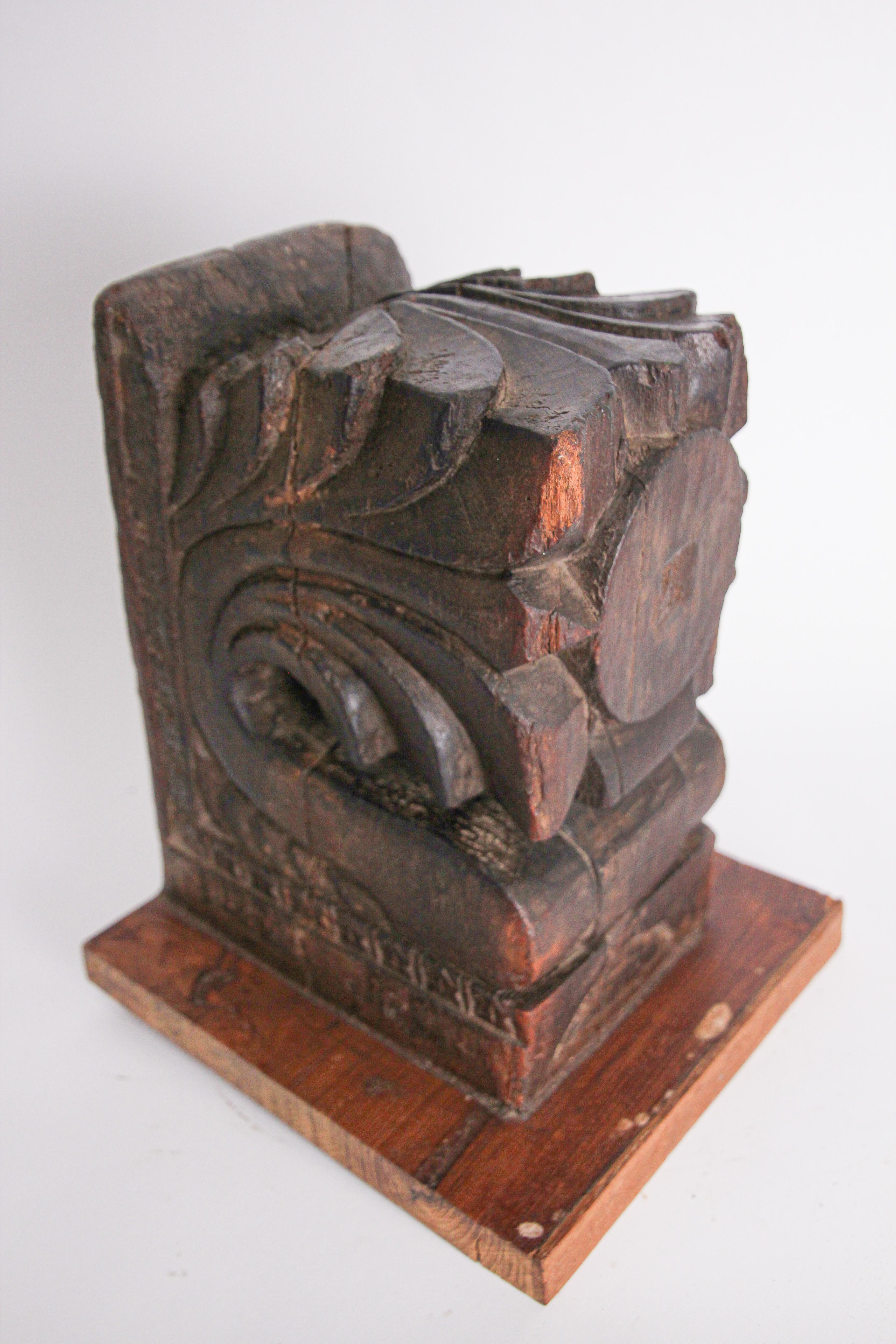 19th Century Architectural Hindu Temple Carved Wood Fragment from India For Sale