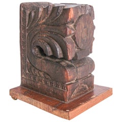 Antique Architectural Hindu Temple Carved Wood Fragment from India