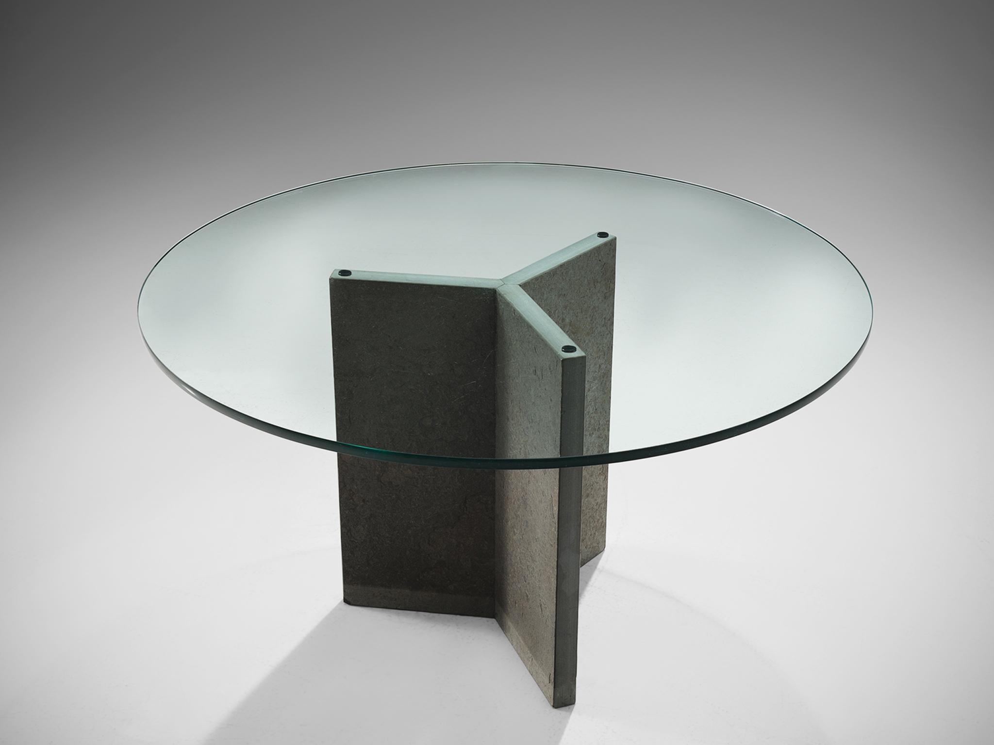 Post-Modern Architectural Italian Dining Table with Stone and Glass For Sale