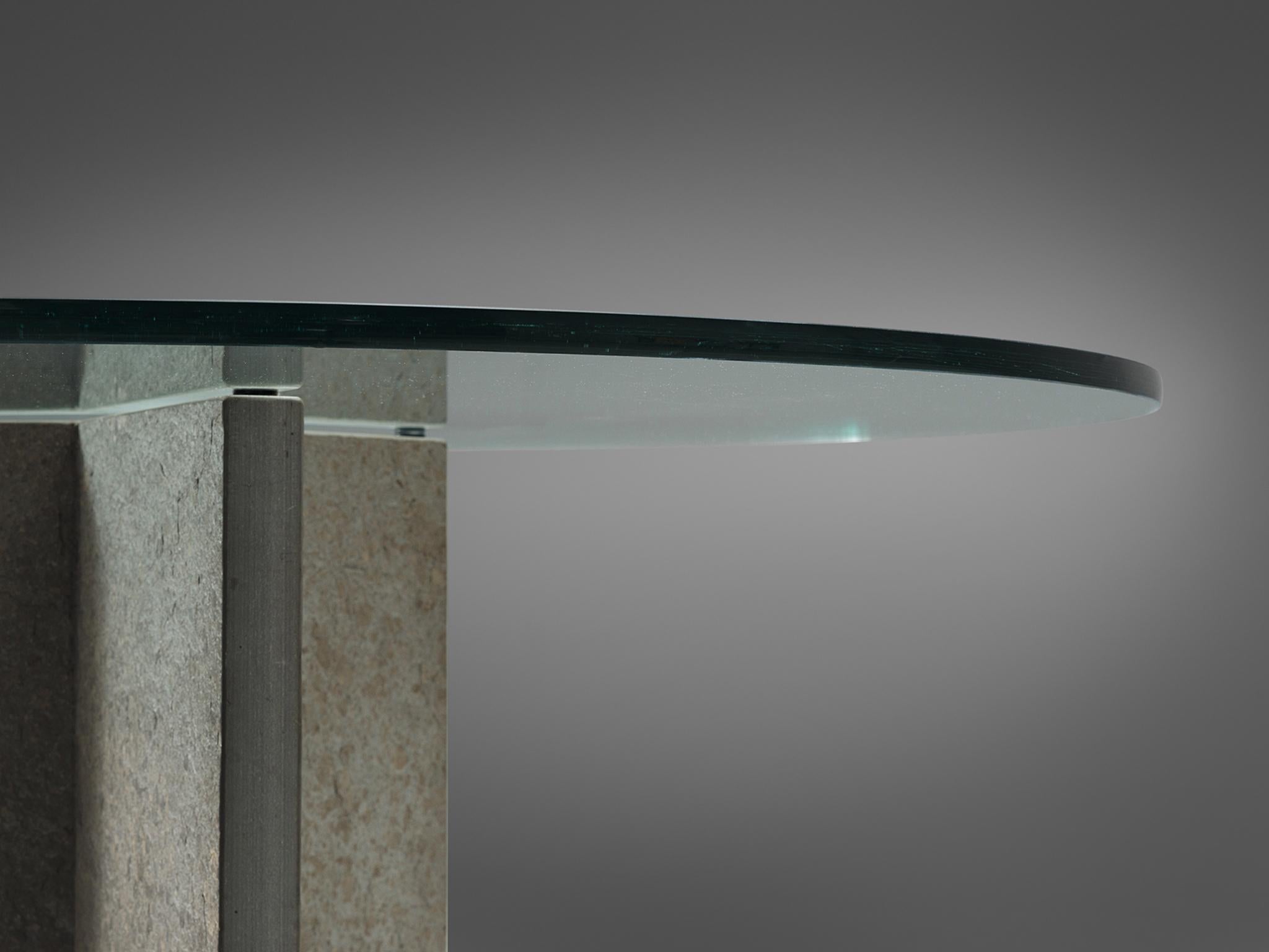 Architectural Italian Dining Table with Stone and Glass For Sale 1