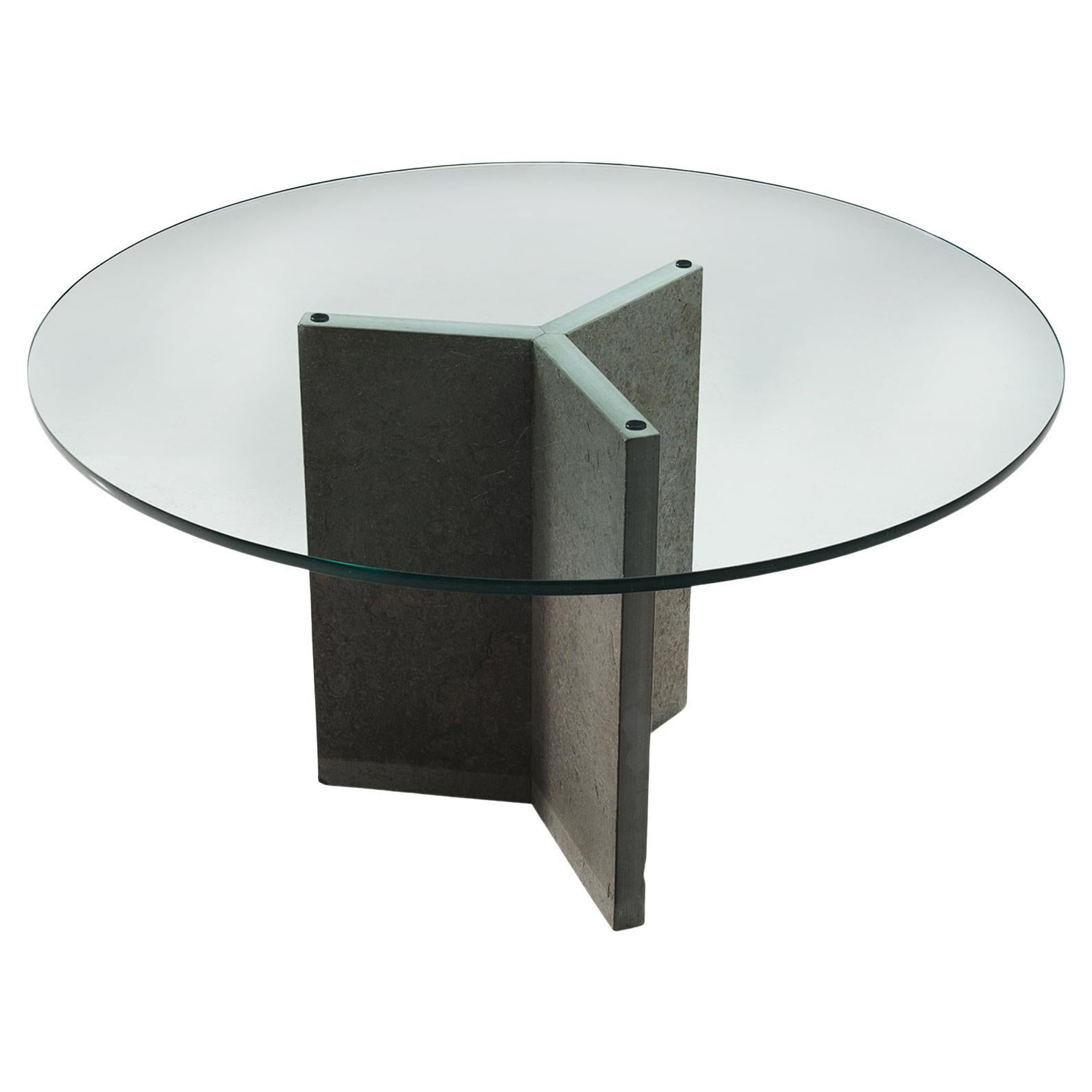 Architectural Italian Dining Table with Stone and Glass For Sale