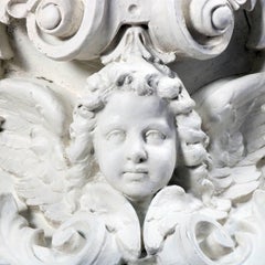 Oversized Architectural Rococo Figural Plaster Cherub & Acanthus Display