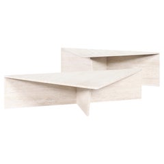 Architectural Italian Two-Piece Travertine Coffee Table by Up & Up
