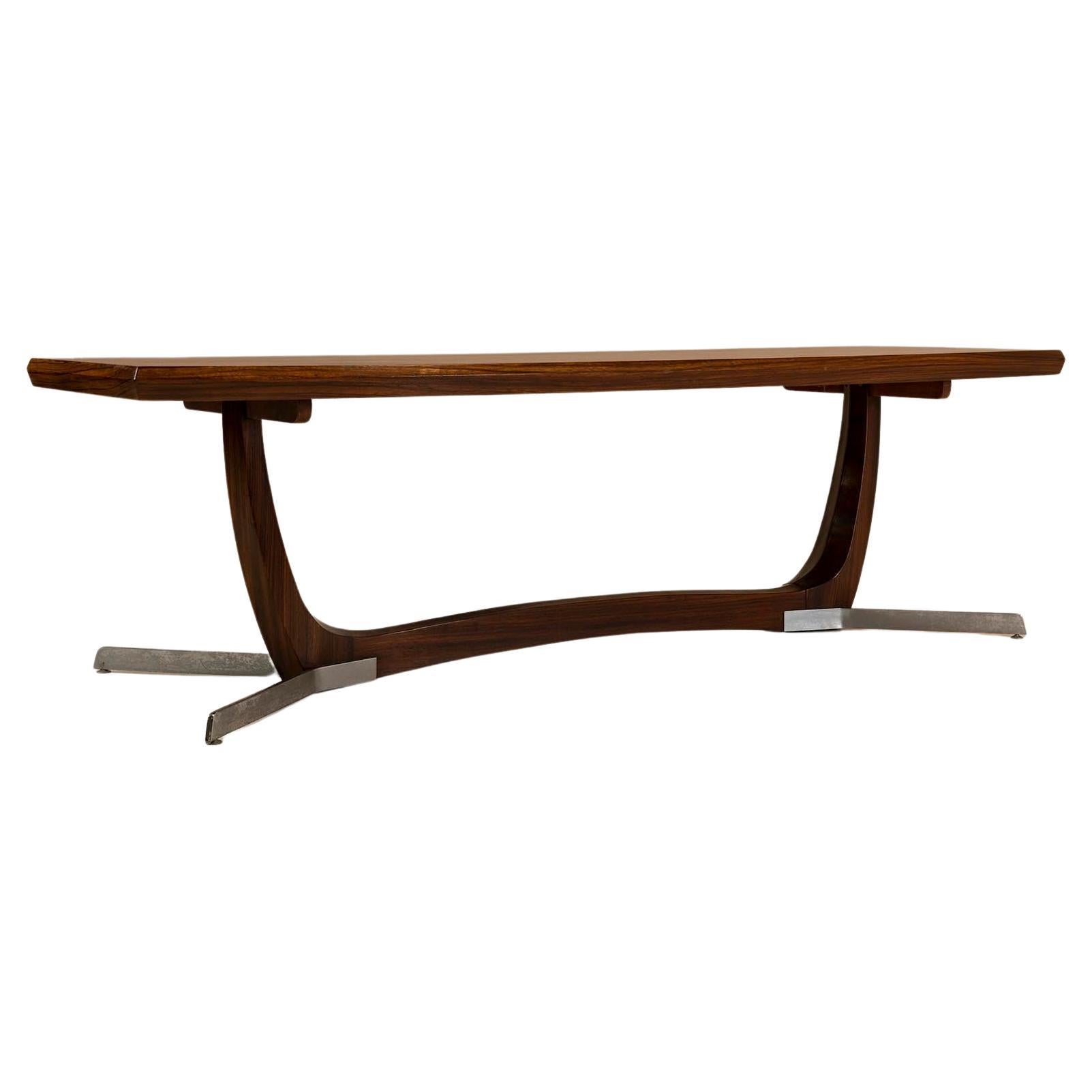 Architectural Large Coffee Table in Rosewood Veneer and Metal, 1960s