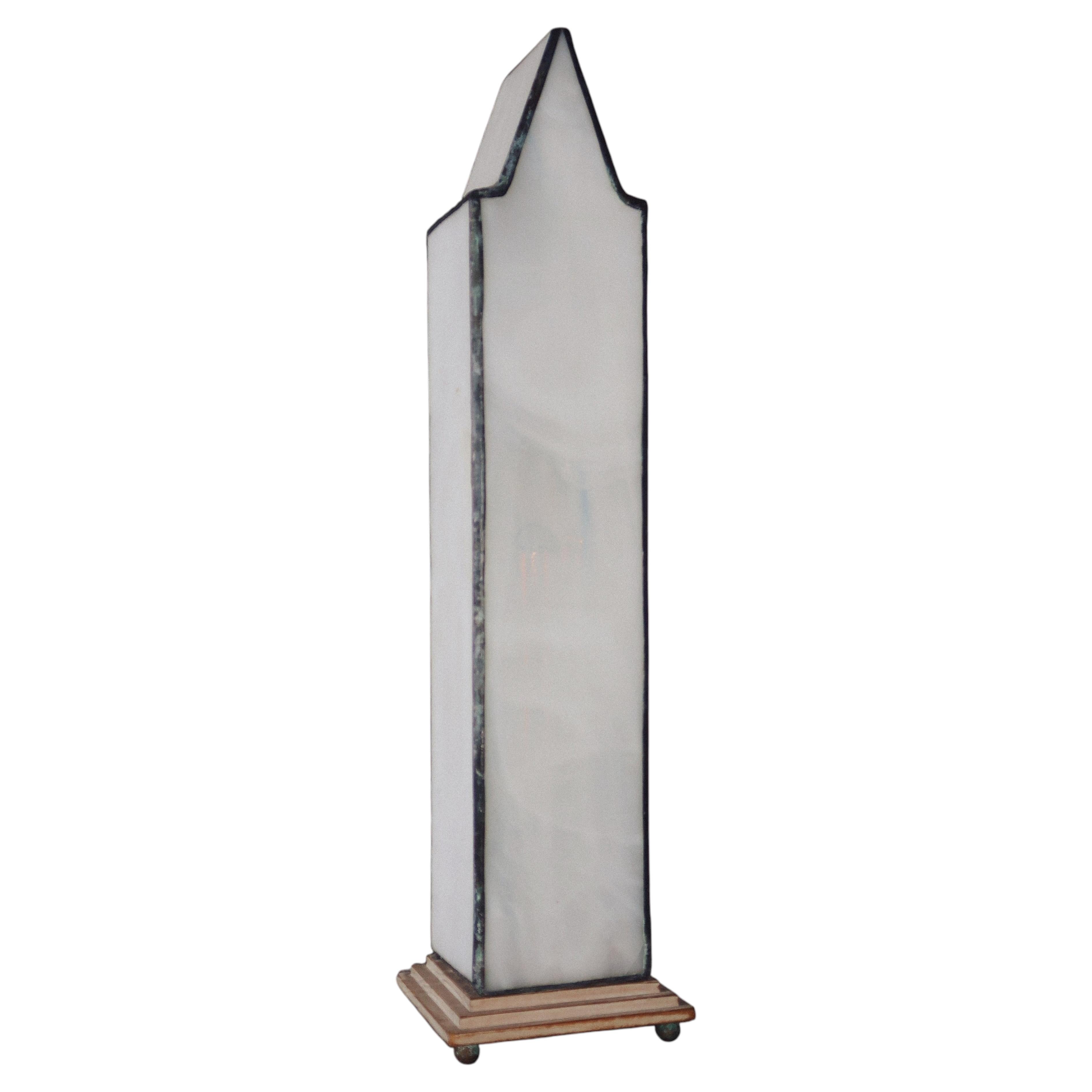 Architectural Leaded Glass Obelisk Table Lamp