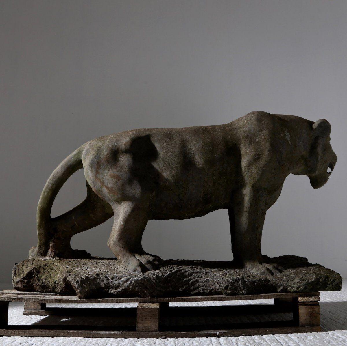 Belgian Architectural Life Size Art Deco Stone Panther