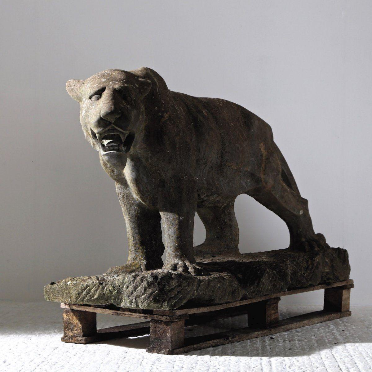 Early 20th Century Architectural Life Size Art Deco Stone Panther