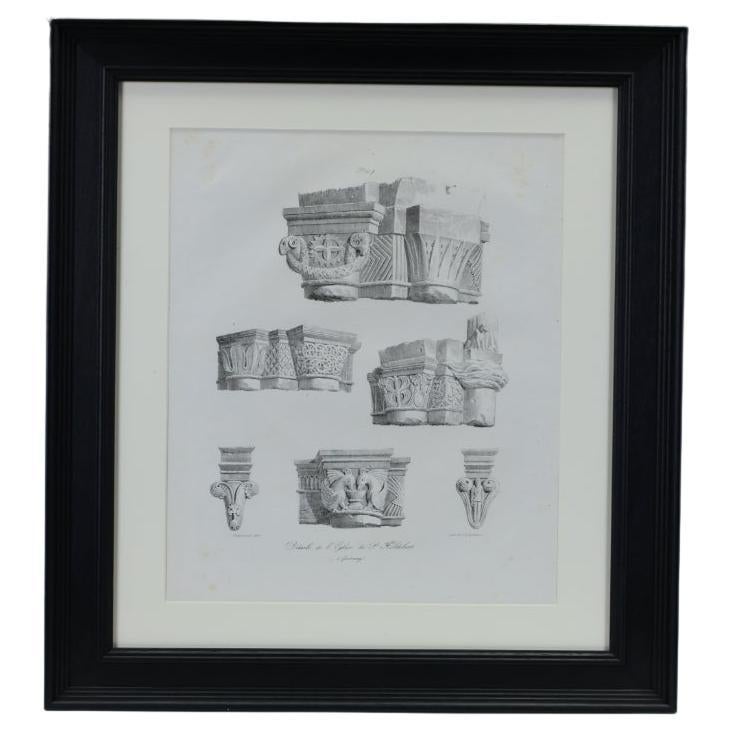 Architectural Lithograph of St. Hildebert, Gournay, 1822, Black Framed For Sale