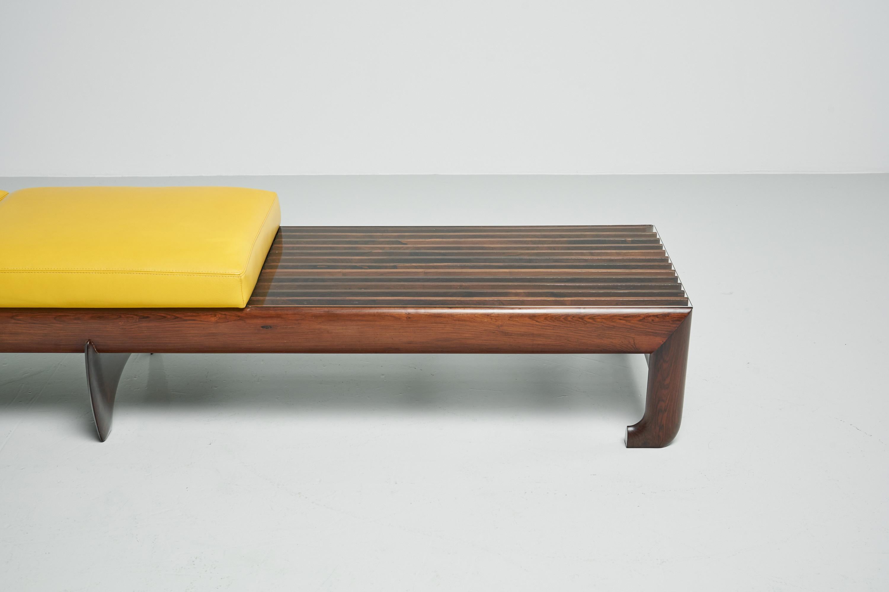 Faux Leather Architectural Long Bench Made in Brazil, 1960