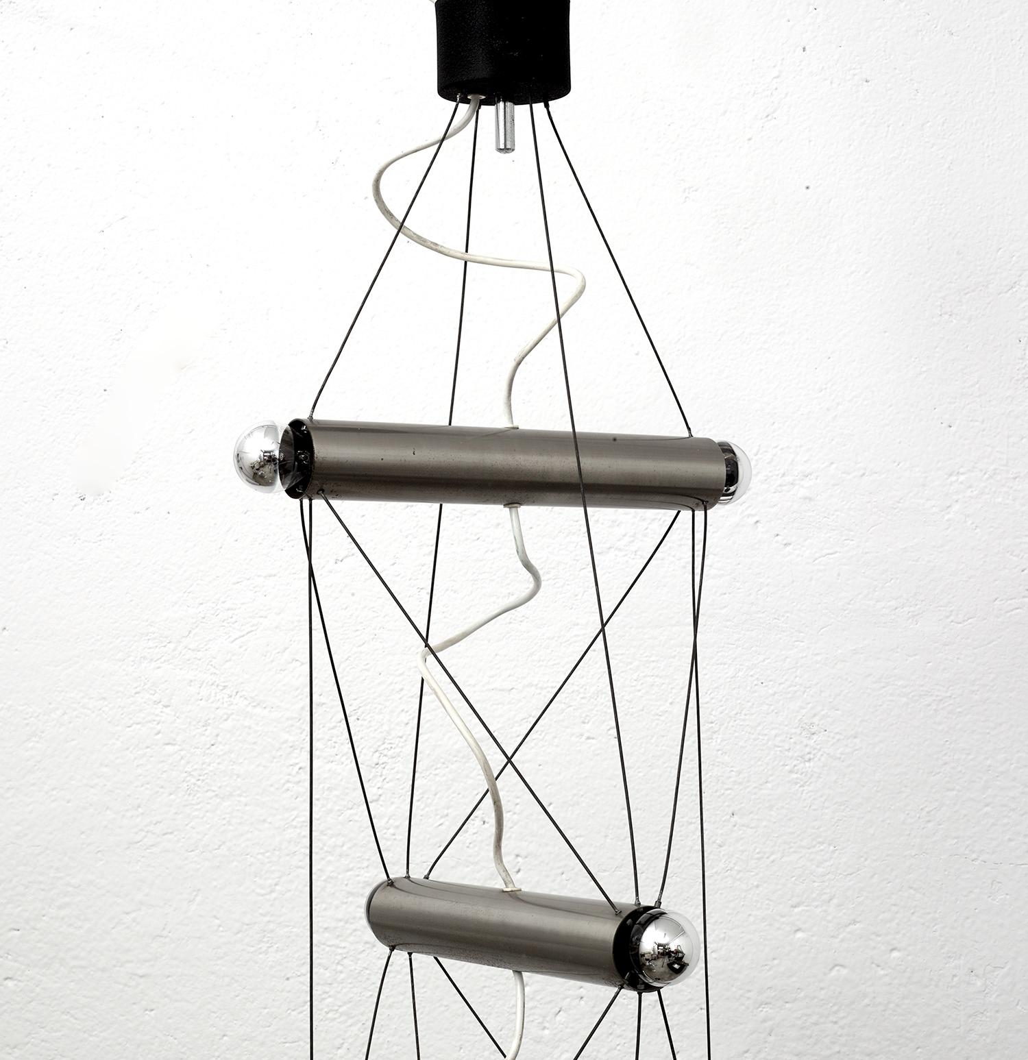 Late 20th Century Architectural Metal and Steel Wire Pendant by Lumi, Italy, 1970 For Sale
