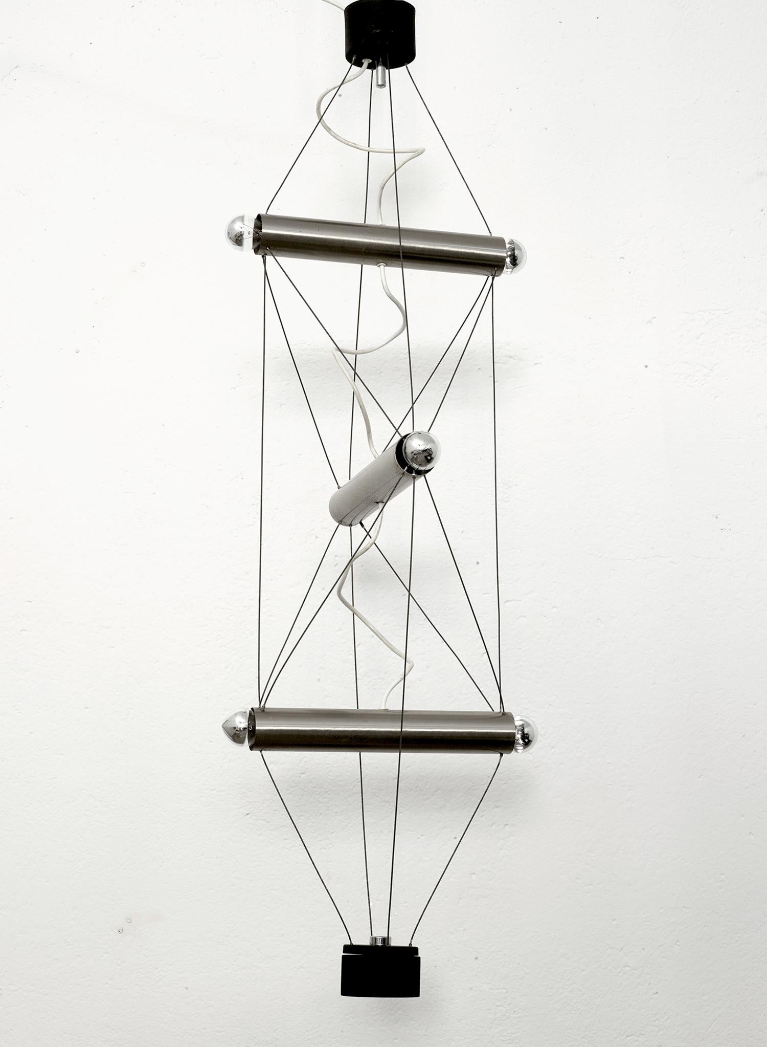 Architectural Metal and Steel Wire Pendant by Lumi, Italy, 1970 For Sale 1