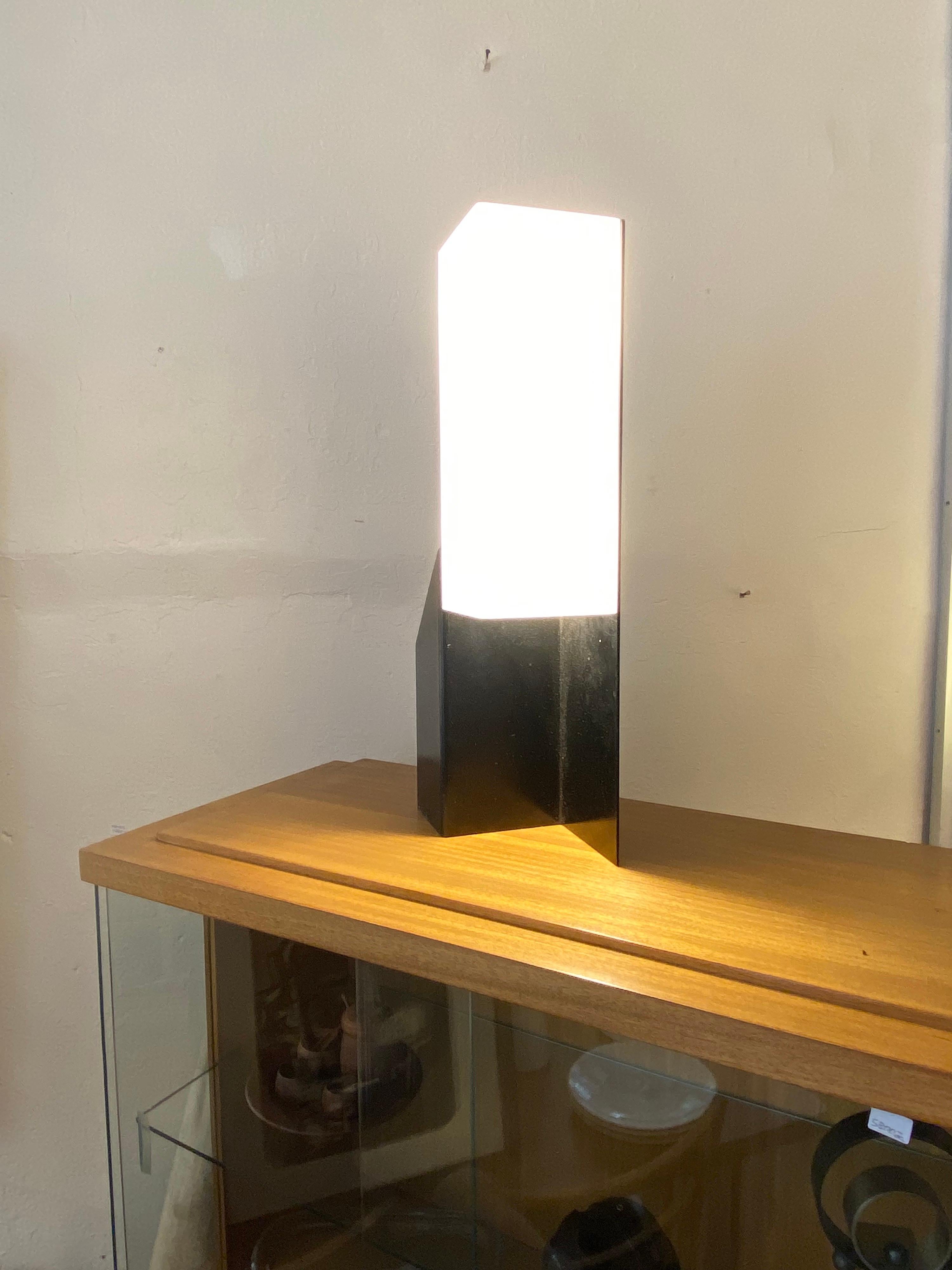 Late 20th Century Architectural Metal Table Lamp with Lucite Shade