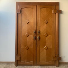 Architectural Mid-Century French Guillerme et Chambron Door Façade in Oak