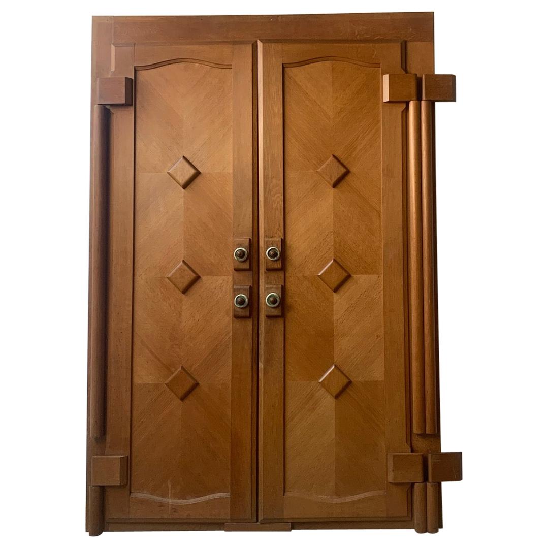 Architectural Mid-Century French Guillerme et Chambron Door Façade in Oak