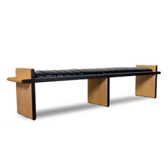 Architectural Mid-Century Modern Bench with Channel Upholstered Seat