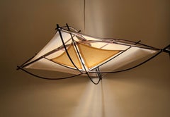 Architectural Mid-Century Modern Ceiling Light Made Of Bamboo And Textile