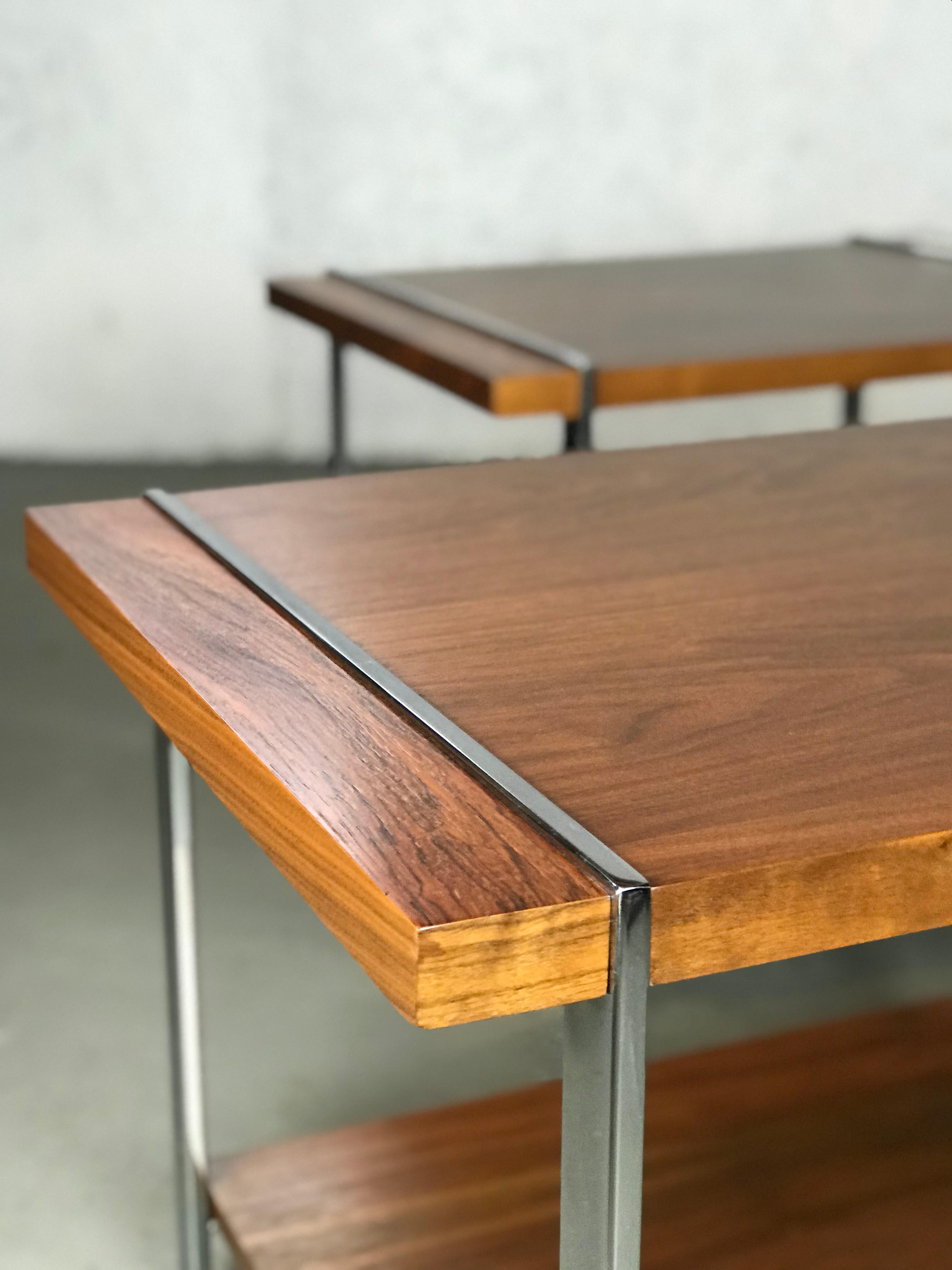 Architectural Mid-Century Modern Walnut Rosewood & Chrome End Tables by Lane  5