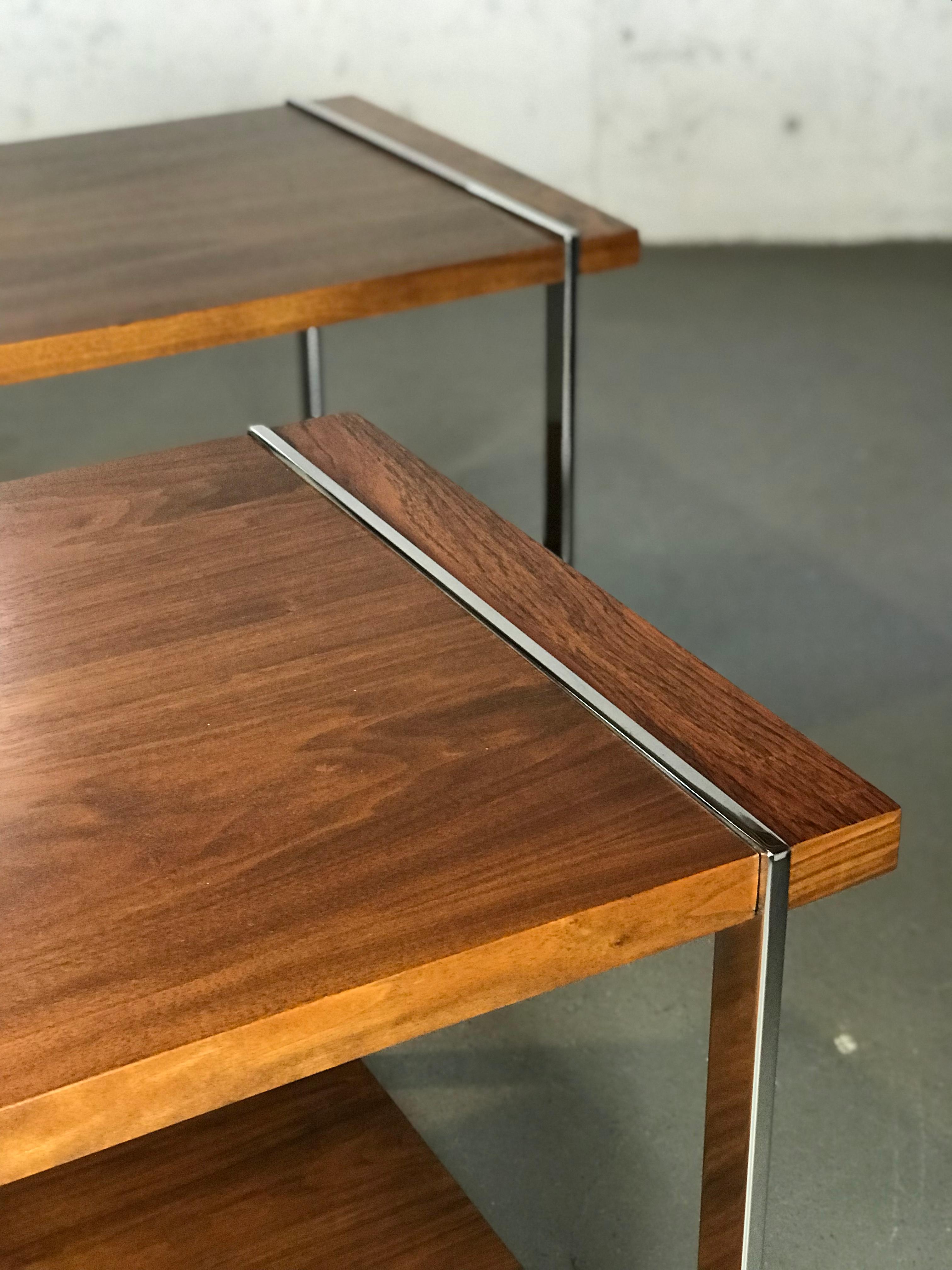 Architectural Mid-Century Modern Walnut Rosewood & Chrome End Tables by Lane  6