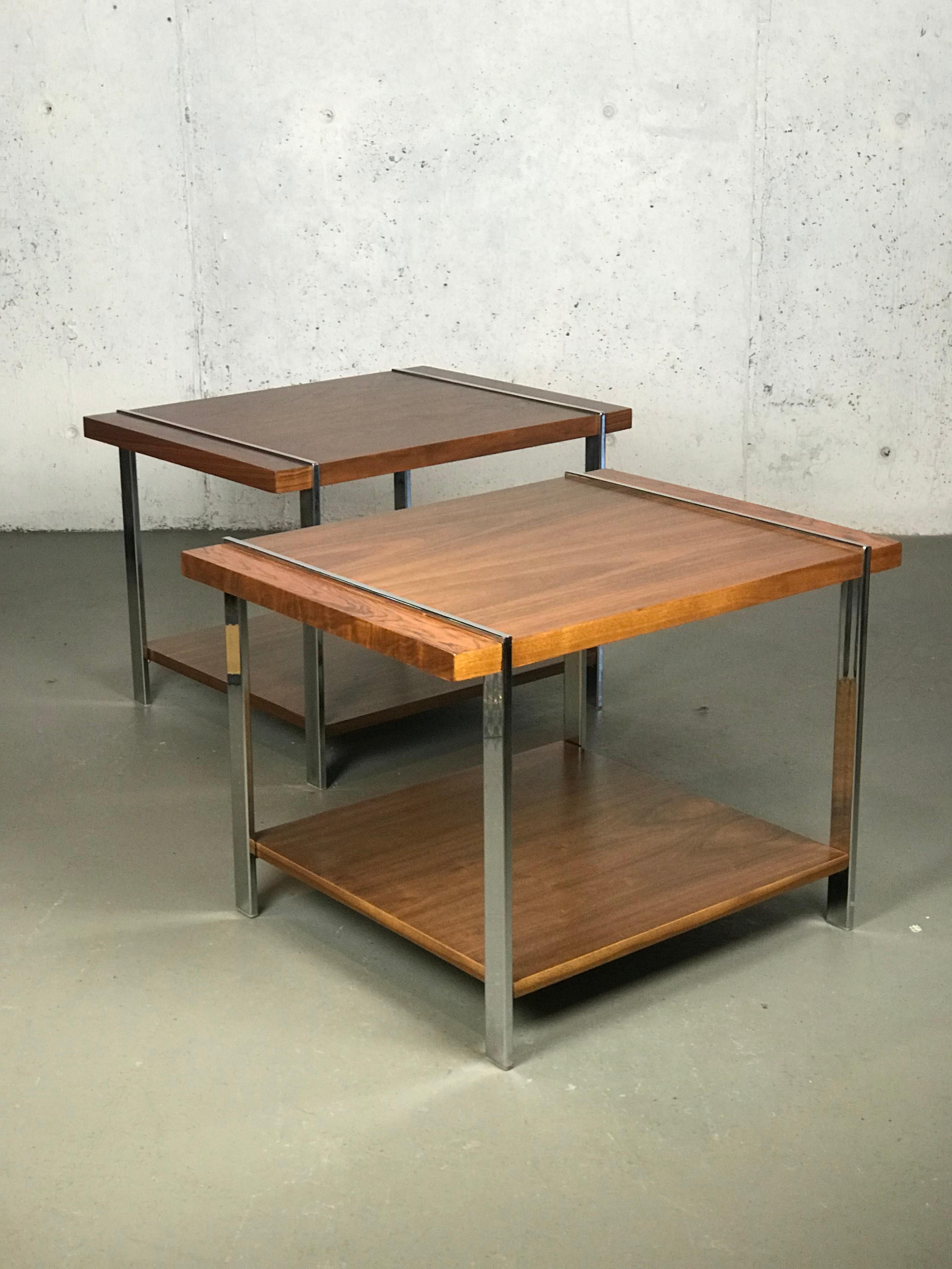 Mid-20th Century  Mid Century End Tables in Walnut Rosewood and Chrome by Milo Baughman for Lane 