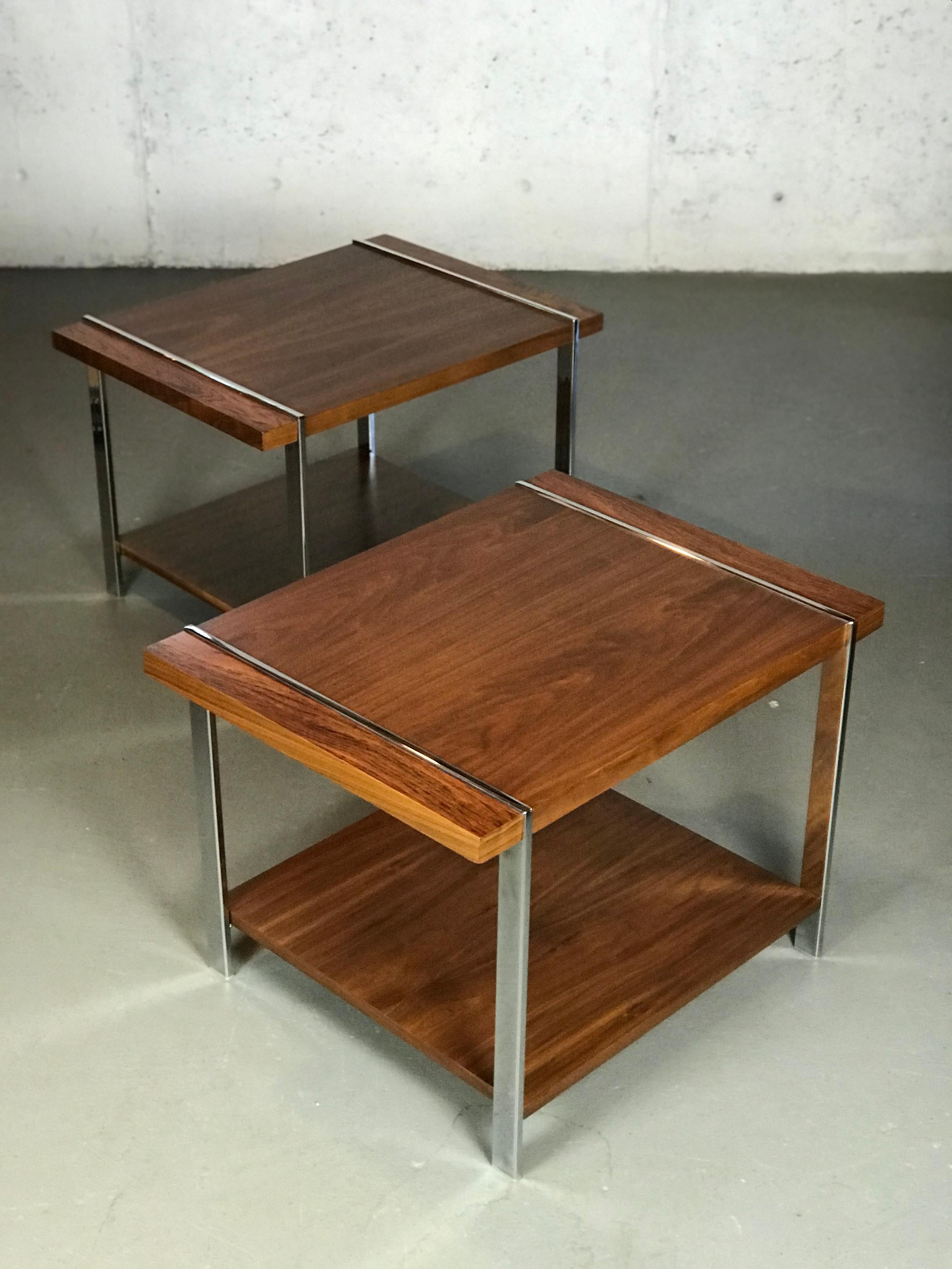  Mid Century End Tables in Walnut Rosewood and Chrome by Milo Baughman for Lane  1