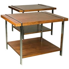 Mid Century End Tables in Walnut Rosewood and Chrome by Milo Baughman for Lane