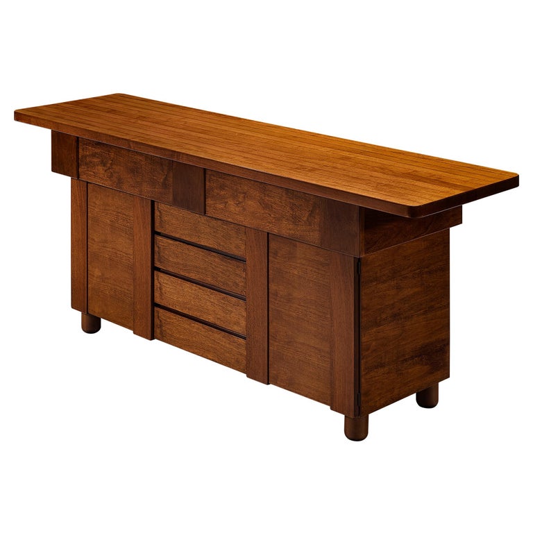Architectural Mid-Century Sideboard in Mahogany