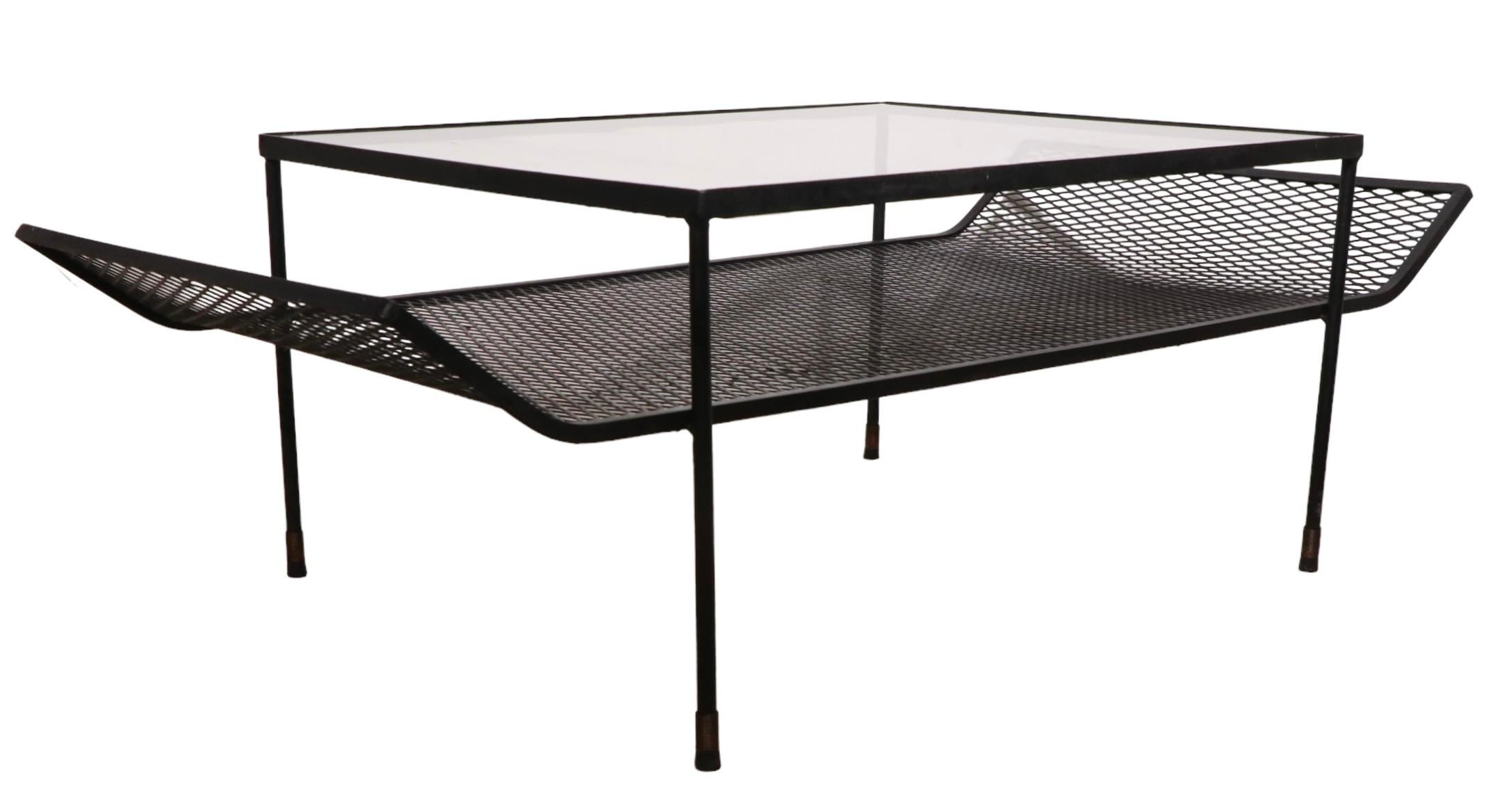 Mid-Century Modern  Architectural Mid-Century Wrought Iron and Glass Coffee Table Att. to Woodard  For Sale