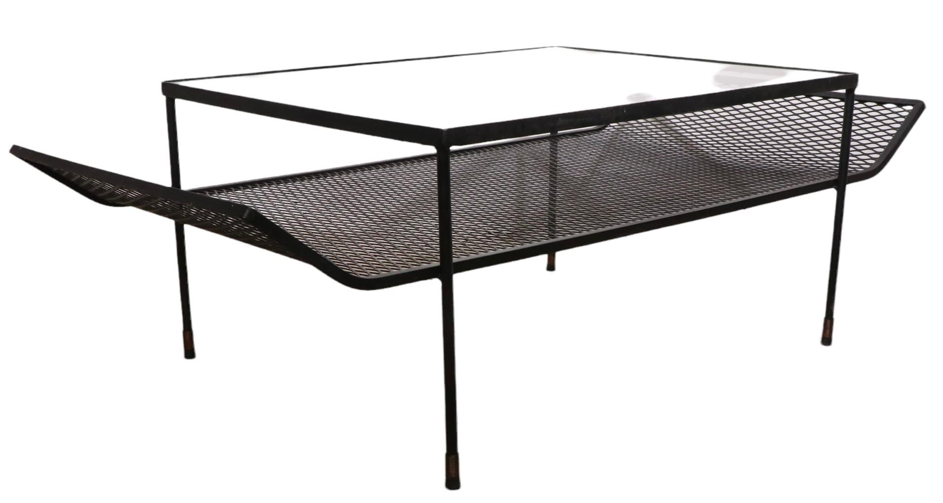 American  Architectural Mid-Century Wrought Iron and Glass Coffee Table Att. to Woodard  For Sale