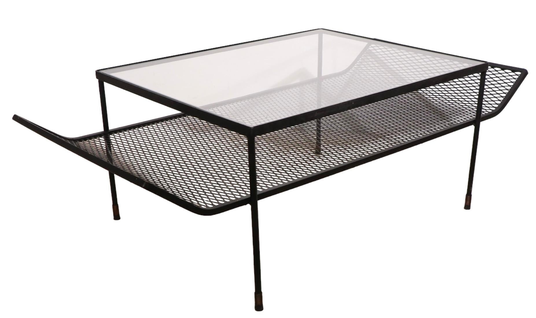  Architectural Mid-Century Wrought Iron and Glass Coffee Table Att. to Woodard  In Good Condition For Sale In New York, NY