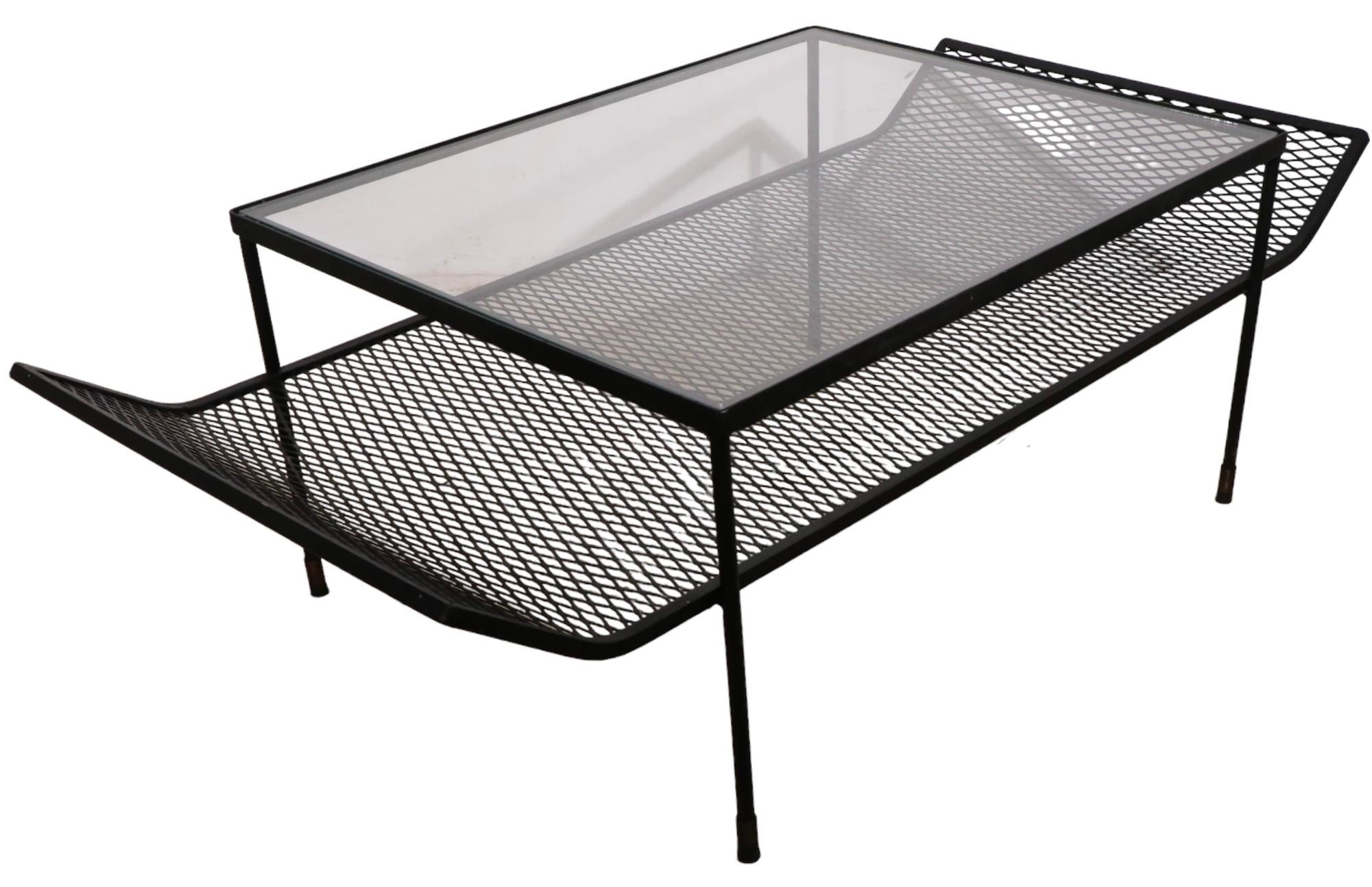 20th Century  Architectural Mid-Century Wrought Iron and Glass Coffee Table Att. to Woodard  For Sale