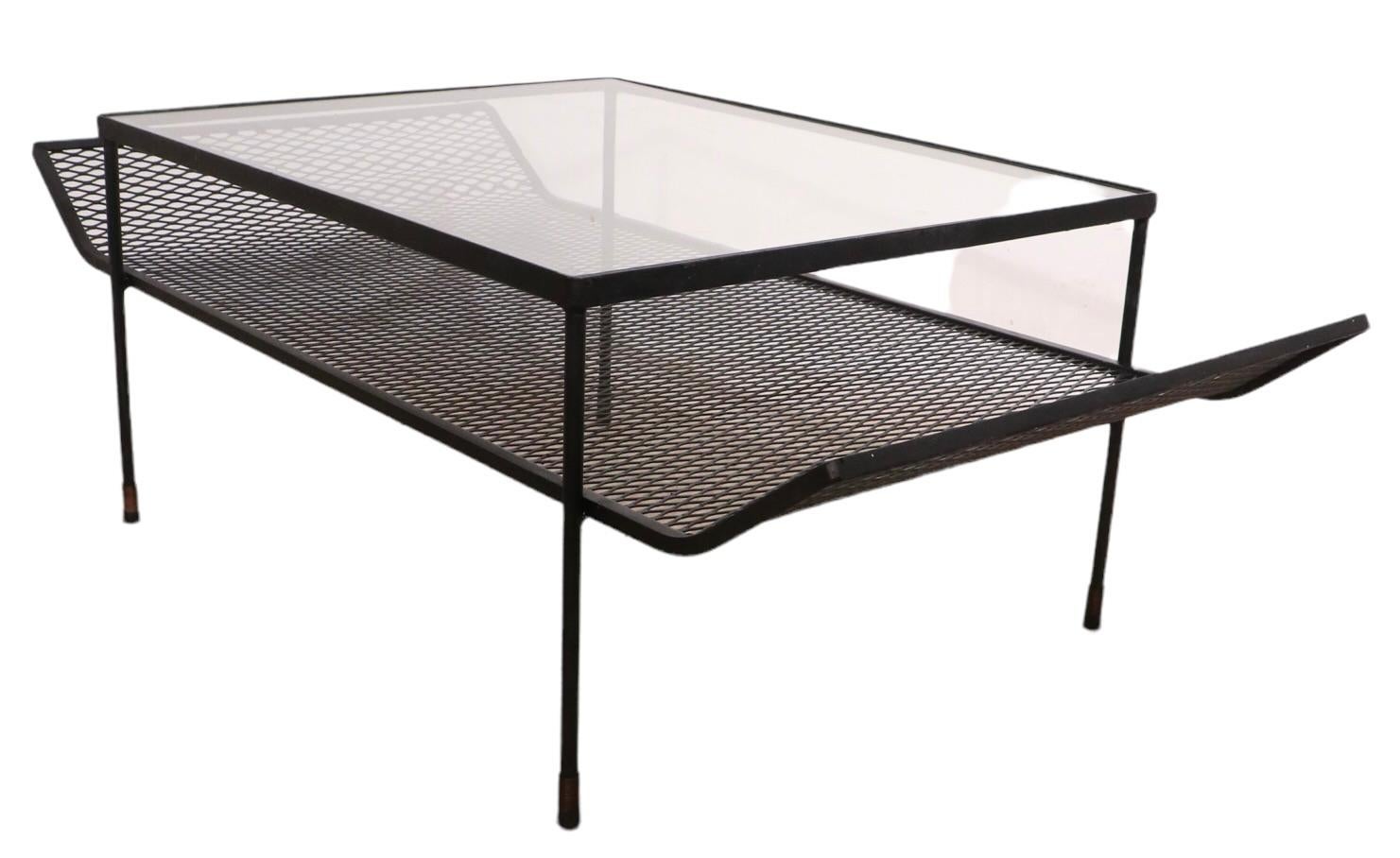  Architectural Mid-Century Wrought Iron and Glass Coffee Table Att. to Woodard  For Sale 1