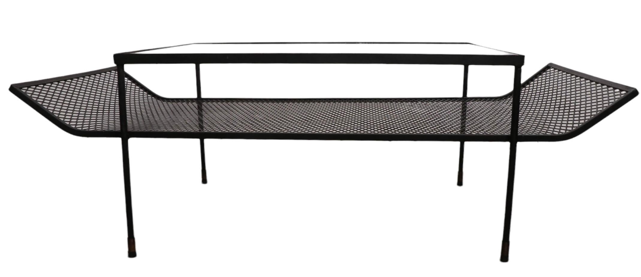  Architectural Mid-Century Wrought Iron and Glass Coffee Table Att. to Woodard  For Sale 2