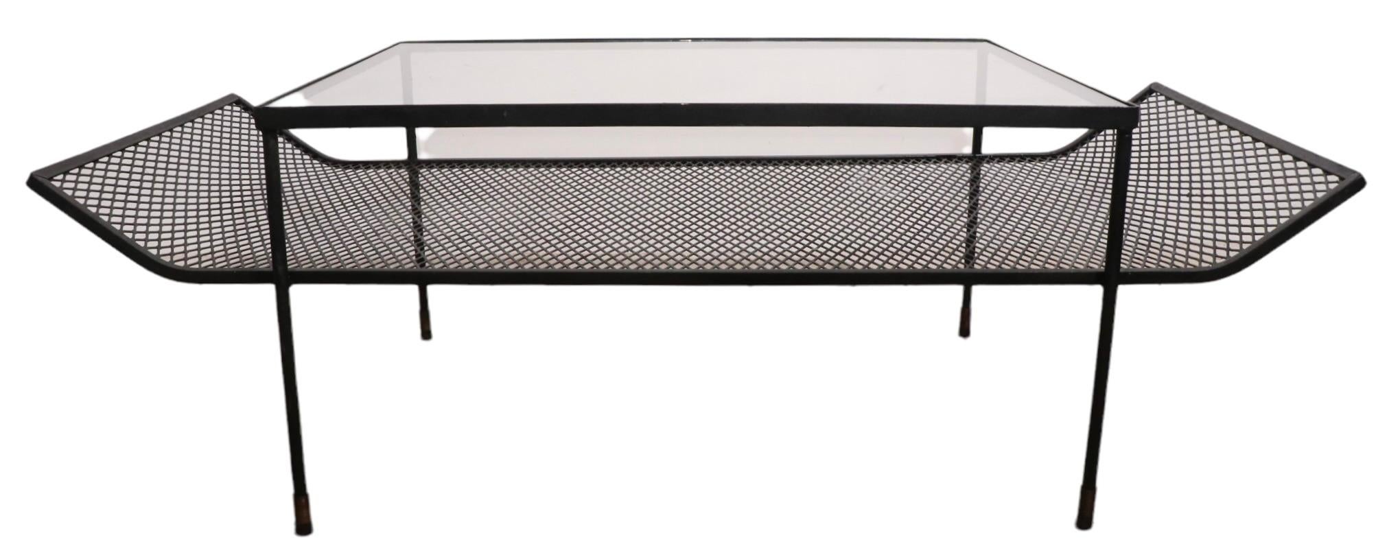  Architectural Mid-Century Wrought Iron and Glass Coffee Table Att. to Woodard  For Sale 3