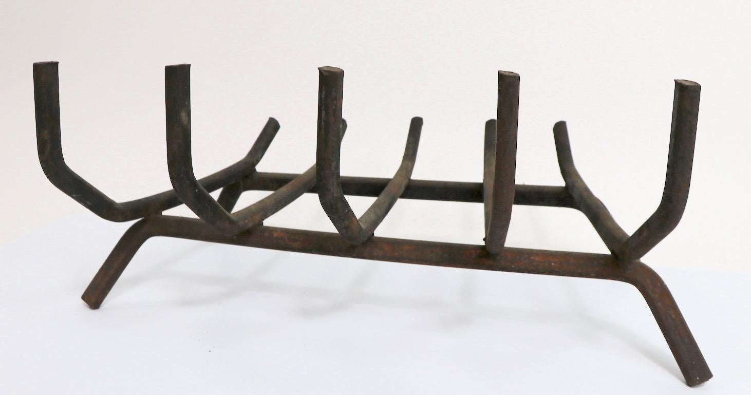 American Architectural Midcentury Wrought Iron Fireplace Grate Log Holder