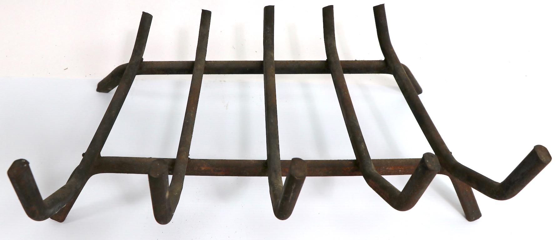 Architectural Midcentury Wrought Iron Fireplace Grate Log Holder 2