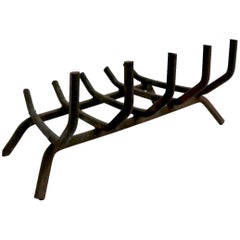Architectural Midcentury Wrought Iron Fireplace Grate Log Holder