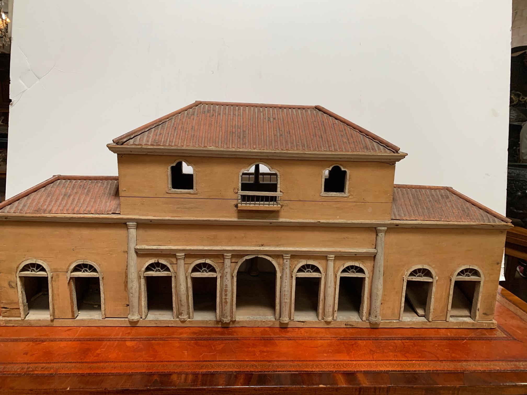 Architectural Painted Wood Model of an Italian Villa For Sale 3