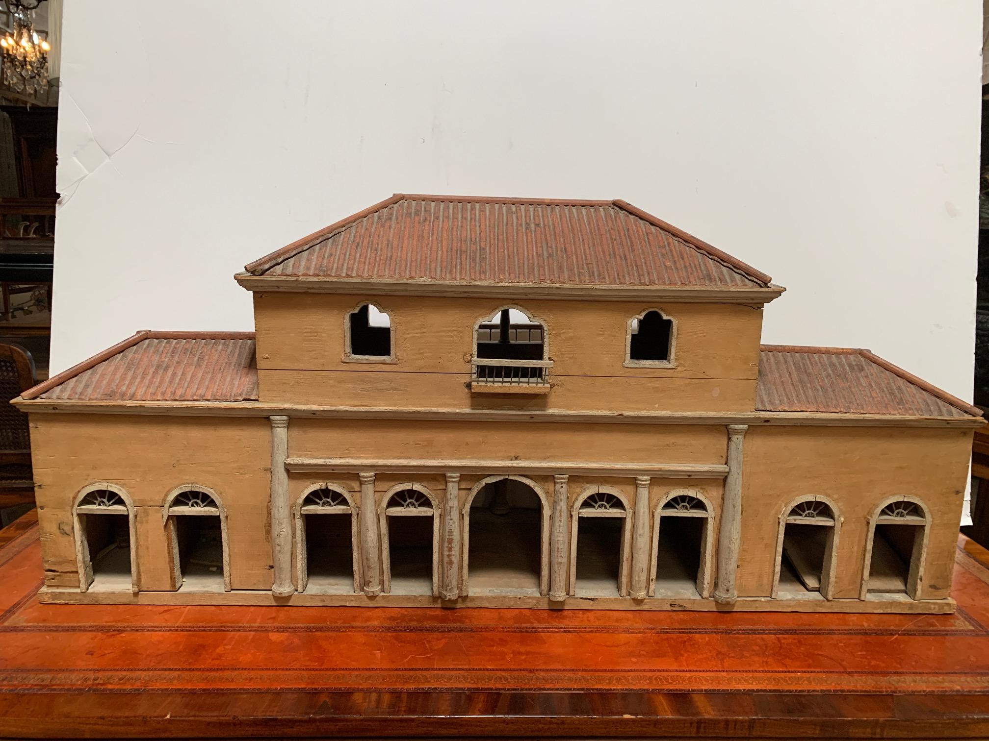 Architectural Painted Wood Model of an Italian Villa For Sale 4